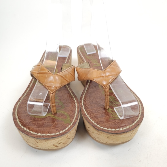 Sam Edelman Romy Platform Tan Thong Sandals Shoes Size 9 Cork Wedge - Picture 4 of 11